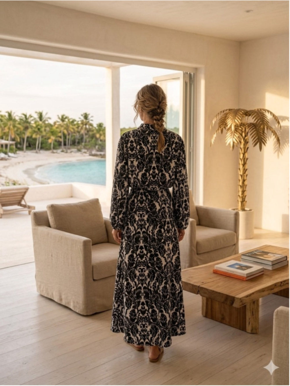 Emma & Michele Maxi Dress 3X Damask Print Black White Long Sleeve Shirt Dress - Picture 2 of 11